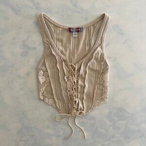 Urban Outfitters Cream Lace Up Cropped Sleeveless Blouse